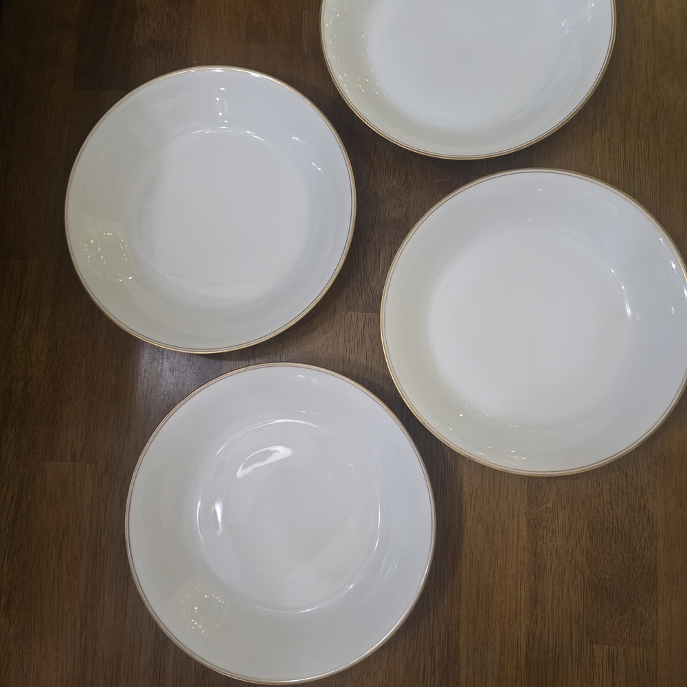 Limoges France Old Abbey Soup Pasta Bowls Set of 4 Gold Rim Double Band Classic